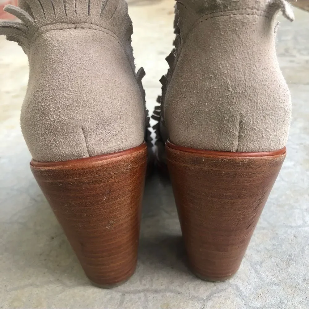 Joie Mathilde suede western ankle boots booties fringe gray off white 9.5